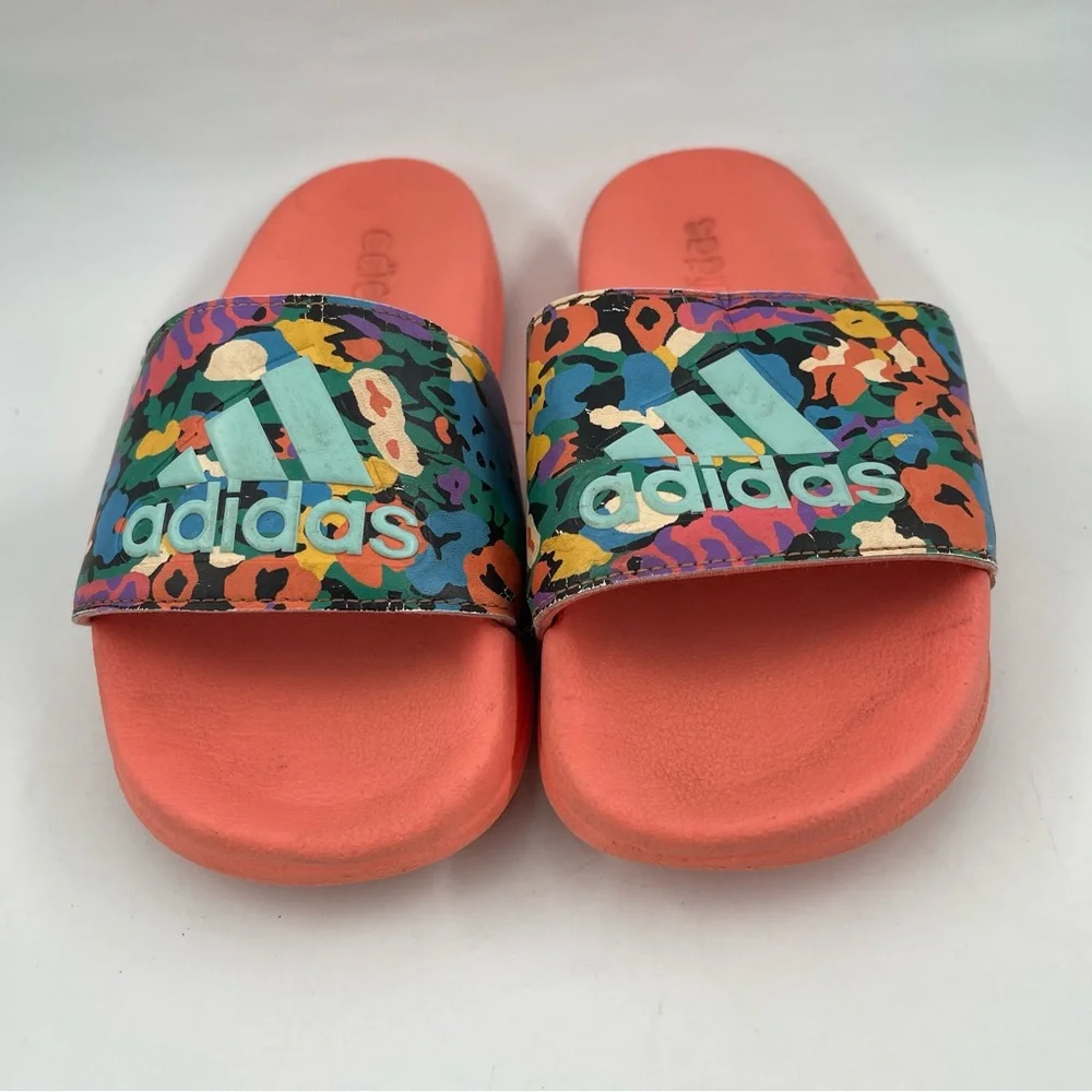 Adidas Kids Adilette Orange & Floral - SZ 3Y - Shower/Pool Slip-On Slide Sandal